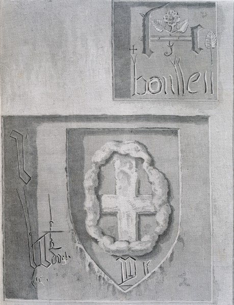 Signature of Anne Boleyn during her imprisonment in the Tower of London and another prisoner's cross Creator: English School (19th Century).