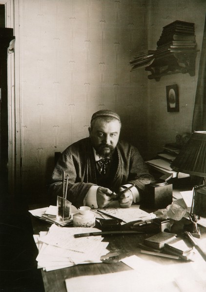 Alexander Kuprin, Russian author, at his desk, Gatchina, Russia, early 20th century.  Artist: Karl Karlovich Bulla