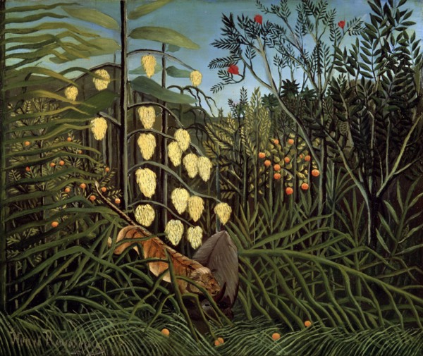 'In a tropical Forest. Struggle between Tiger and Bull', 1908-1909.  Artist: Henri Rousseau