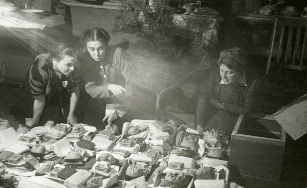 Actresses of the Moscow Art Theatre preparing presents for the Red Army, USSR, 1943. Artist: Anon