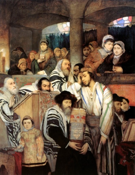 'Jews praying in the Synagogue on Yom Kippur', 1878.  Artist: Maurycy Gottlieb