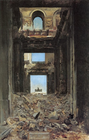'The Ruins of the Tuileries Palace after the Commune of 1871', 1877.  Artist: Jean Louis Ernest Meissonier