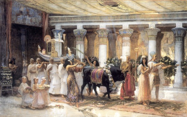 'The Procession of the Sacred Bull Apis', late 19th or early 20th century.  Artist: Frederick Arthur Bridgman