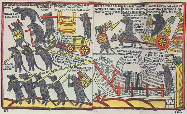 'The Mice are burying the Cat', Lubok print, 1760. Artist: Unknown