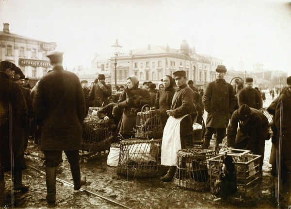 Bird market, Trubnaya Square, Moscow, Russia, 1908. Artist: Unknown