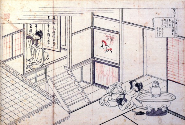 From the series Hundred Poems by One Hundred Poets: Shikishi Naishinno, c1830.  Artist: Hokusai