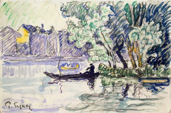 'Fisherman in a Boat Near a Bank of the Seine', c1900. Artist: Paul Signac