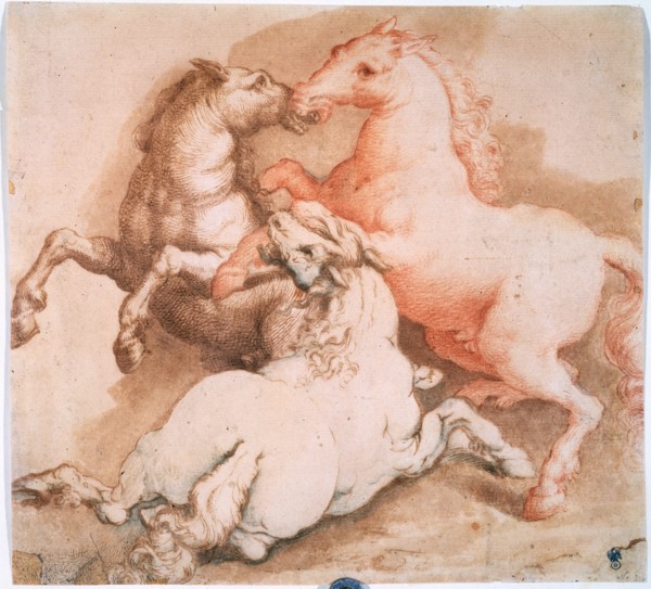 'Fighting Horses', c1550-1600. Creator: Unknown Old Master.