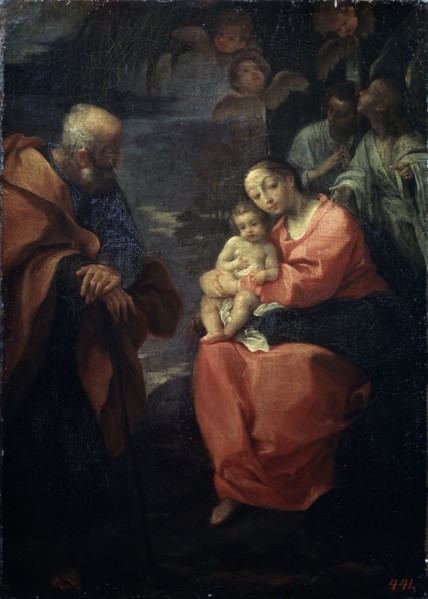 'The Holy Family beneath a palm tree', (Rest on the Flight into Egypt), late 16th century. Artist: Lodovico Carracci