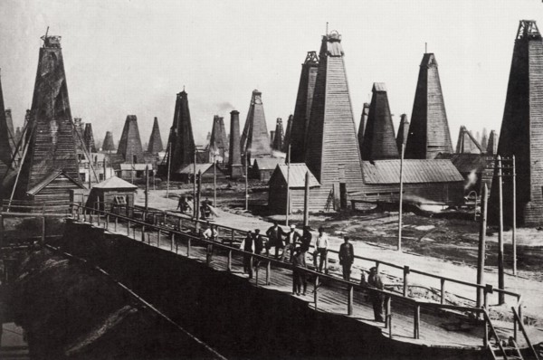 Oil wells at Baku on the Caspian Sea, Russia, c1890. Artist: Dmitri Ivanovich Yermakov