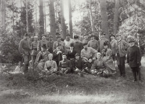 Tsar Alexander III with family and friends on a hunt in the Bialowieza Forest, Russia, 1894. Artist: Unknown