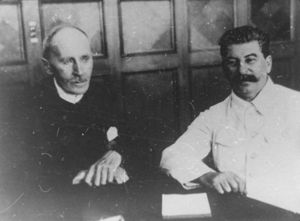 Soviet leader Josef Stalin with French writer Romain Rolland, Moscow, USSR, 28 June 1935. Artist: Unknown