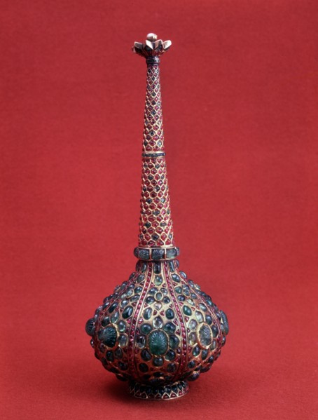 Gold and enamel flask with emeralds, Indian, 17th century. Artist: Unknown