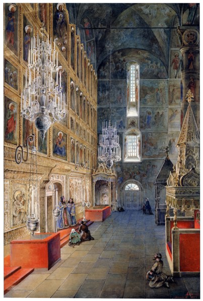 'Interior in the Assumption Cathedral in the Moscow Kremlin', 1819. Artist: Fyodor Yakovlevich Alexeev