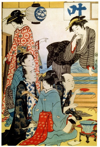 'Women of the Gay Quarters', (diptych, left part), late 18th or early 19th century. Artist: Torii Kiyonaga