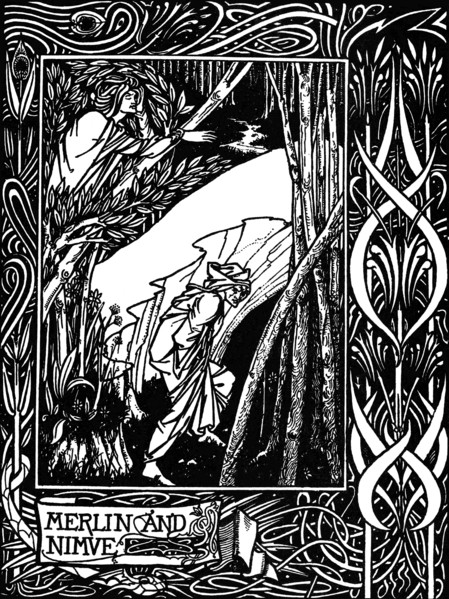 Merlin and Nimue. Illustration to the book Le Morte d'Arthur by Sir Thomas Malory, 1893-1894.