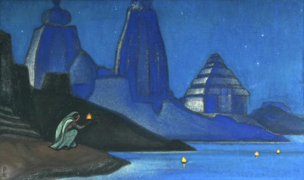 Flame of Happiness (Lights on the Ganges)', 1947. Creator: Roerich, Nicholas (1874-1947).