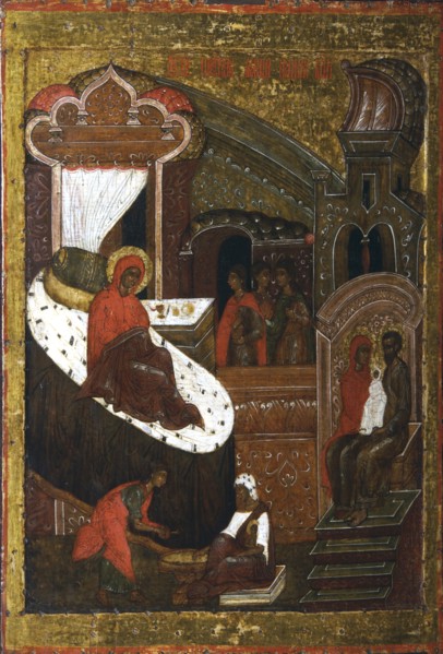 The Nativity of the Virgin, second half of the16th century. Creator: Russian icon.