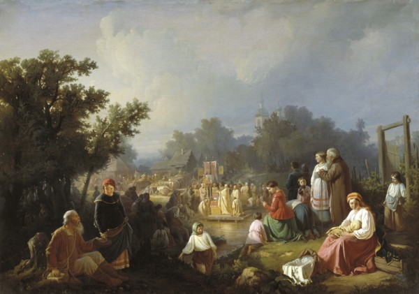 The Blessing of Waters in a country village', 1858.  Creator: Trutnew, Ivan Petrovich (1827-1912).