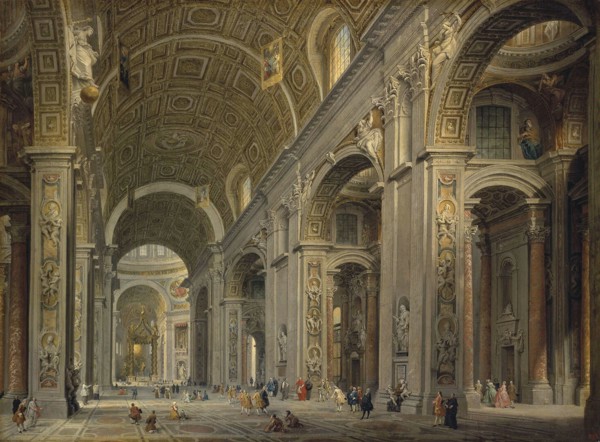 Interior of the Basilica of Saint Peter in Rome', 1750s. Creator: Pannini (Panini), Giovanni Paolo (1691-1765).