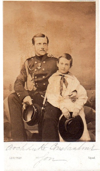 Portrait of Grand Duke Constantin Nikolaevich of Russia (1827-1892) with son Nicholas Constantinovich (1850?1918), c. 1858.