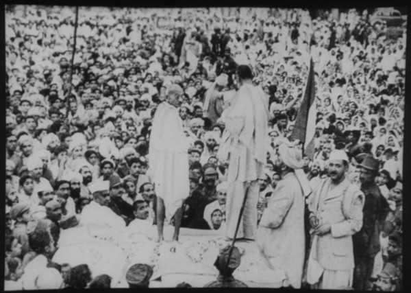 Mohandas Gandhi with Abdul Ghaffar Khan at Peshawar, 1938.