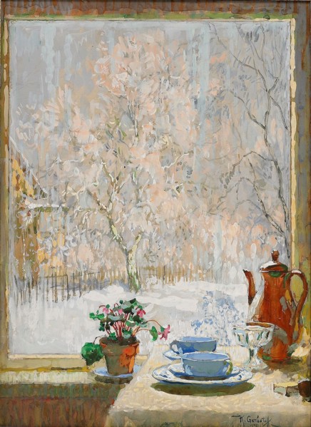 Through the Window in Winter, 1945. Artist: Gorbatov, Konstantin Ivanovich (1876-1945)