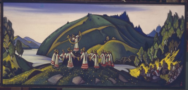 Stage design for the ballet The Rite of Spring (Le Sacre du Printemps) by I. Stravinsky, 1945. Artist: Roerich, Nicholas (1874-1947)