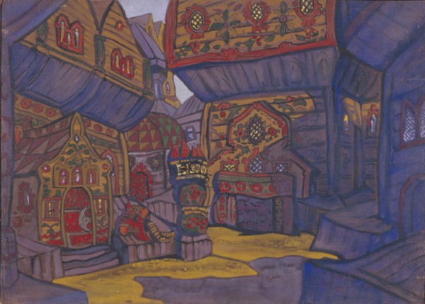 The Court of Prince Vladimir Galitsky. Stage design for the opera Prince Igor by A. Borodin, 1914. Artist: Roerich, Nicholas (1874-1947)