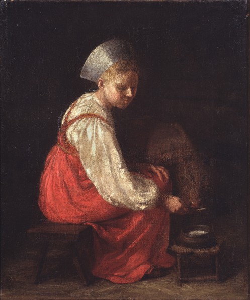 A Peasant Girl with a Calf, 1829. Artist: Venetsianov, Alexei Gavrilovich (1780-1847)