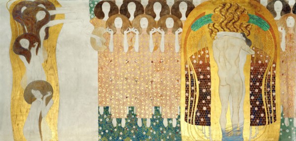 The Beethoven Frieze, Detail: The Arts, Chorus of Paradise, Embrace, 1902. Artist: Klimt, Gustav (1862-1918)