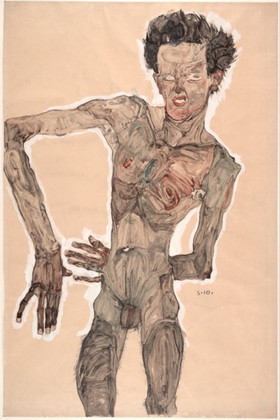 Nude Self-Portrait, Grimacing, 1910. Artist: Schiele, Egon (1890?1918)