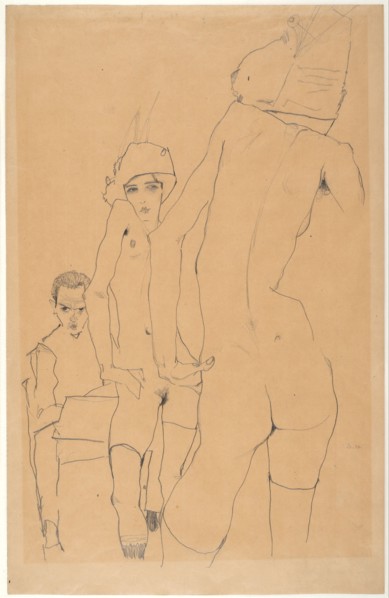 Schiele with Nude Model before the Mirror, 1910. Artist: Schiele, Egon (1890?1918)