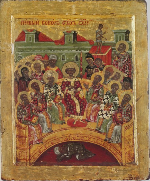 First Council of Nicaea, 16th century. Artist: Byzantine icon