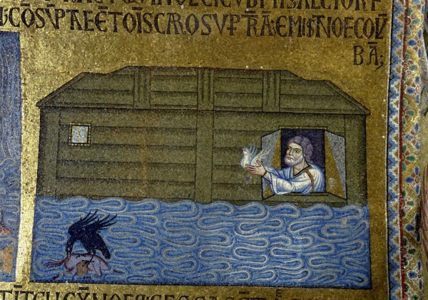 Story of Noah: Noah sending the raven and the first dove (Detail of Interior Mosaics in the St. Mark's Basilica), 11th century. Artist: Byzantine Master