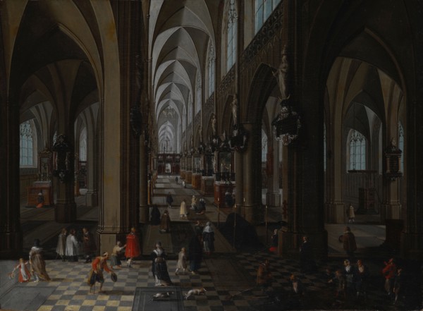 Interior of Antwerp Cathedral, 1651. Artist: Neeffs, Pieter, the Elder (1578-1661)