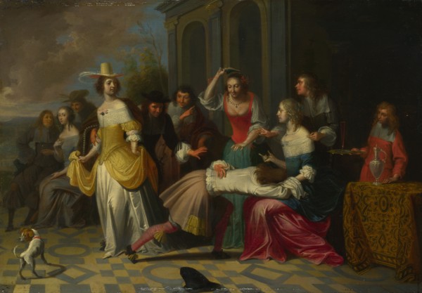 Ladies and Gentlemen playing La Main Chaude, c. 1655-1665. Artist: Janssens, Hieronymus, (Workshop)