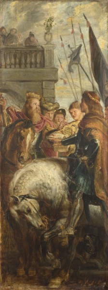 Kings Clothar and Dagobert dispute with a Herald from the Emperor Mauritius. Sketch for High Altarpiece, St Bavo, Ghent, 1611. Artist: Rubens, Pieter Paul (1577-1640)