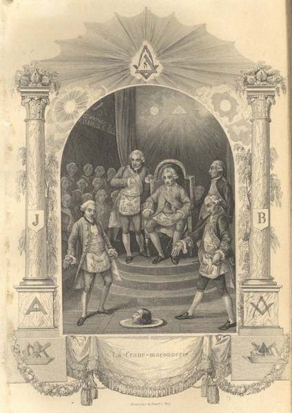 The French Freemasons ceremony, 1844. Artist: Anonymous