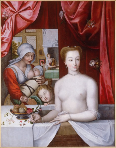 Gabrielle d?Estrées in the bath, c. 1598. Artist: Master of the School of Fontainebleau (2nd third of 16th cen.)