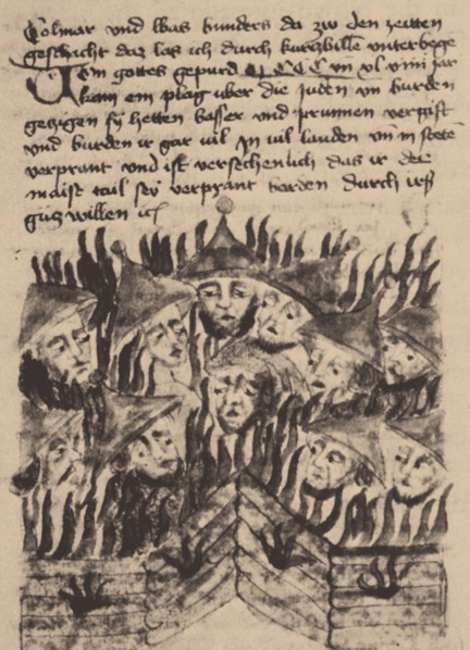 Burning and killing of Jews in Prague. Artist: Anonymous