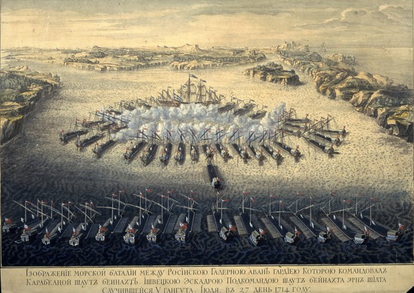 The naval Battle of Gangut on July 27, 1714, 1724. Artist: Baquoi, Maurice (active 1720s)