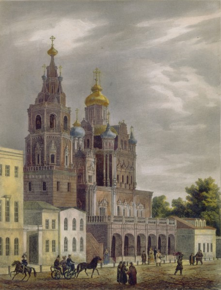 The Church of the Dormition of the Theotokos at the Pokrovka Street in Moscow, 1825. Artist: Cadolle, Auguste Jean Baptiste Antoine (1782-1849)
