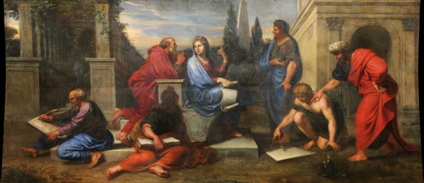 Aspasia surrounded by Greek philosophers. Artist: Corneille, Michel, the Younger (1642-1708)
