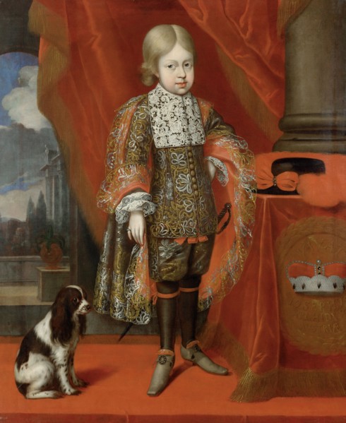 The future emperor Joseph I (1678-1711) at the age of six with a dog, 1684, 1684. Artist: Block, Benjamin von (1631-1690)