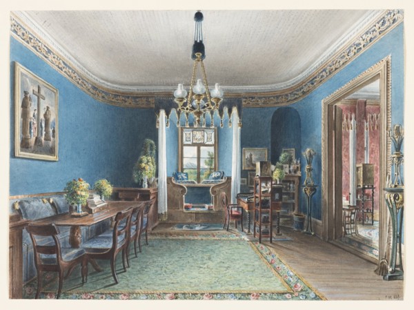 The Blue Room, Schloss Fischbach, 1846. Artist: Klose, Friedrich Wilhelm (1804-1863)