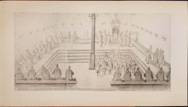 A scene at the royal court of Tsar Alexis Mikhailovich (Illustration from the Meierberg's Album), 1662. Artist: Meierberg, Augustin, von (1612?1688)