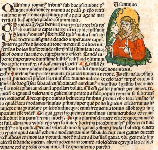 Saint Valentine (from the Nuremberg Chronicle), 1493. Artist: Anonymous