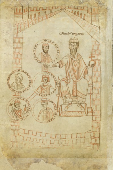 Salian Dynasty Family Tree: Conrad II, Henry III, Henry IV, his wife Eupraxia of Kiev, Henry V, 12th century. Artist: Ekkehard of Aura (?-1126)