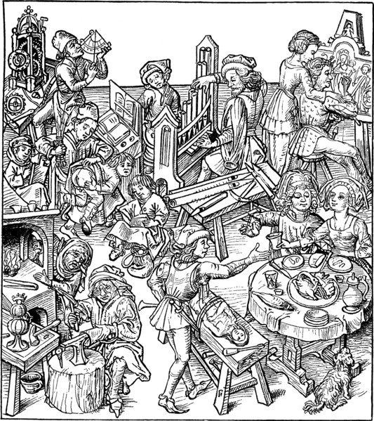 Mercury and His Children. Illustration from the Housebook, 1480s. Artist: Master of the Housebook (between 1470 and 1505)